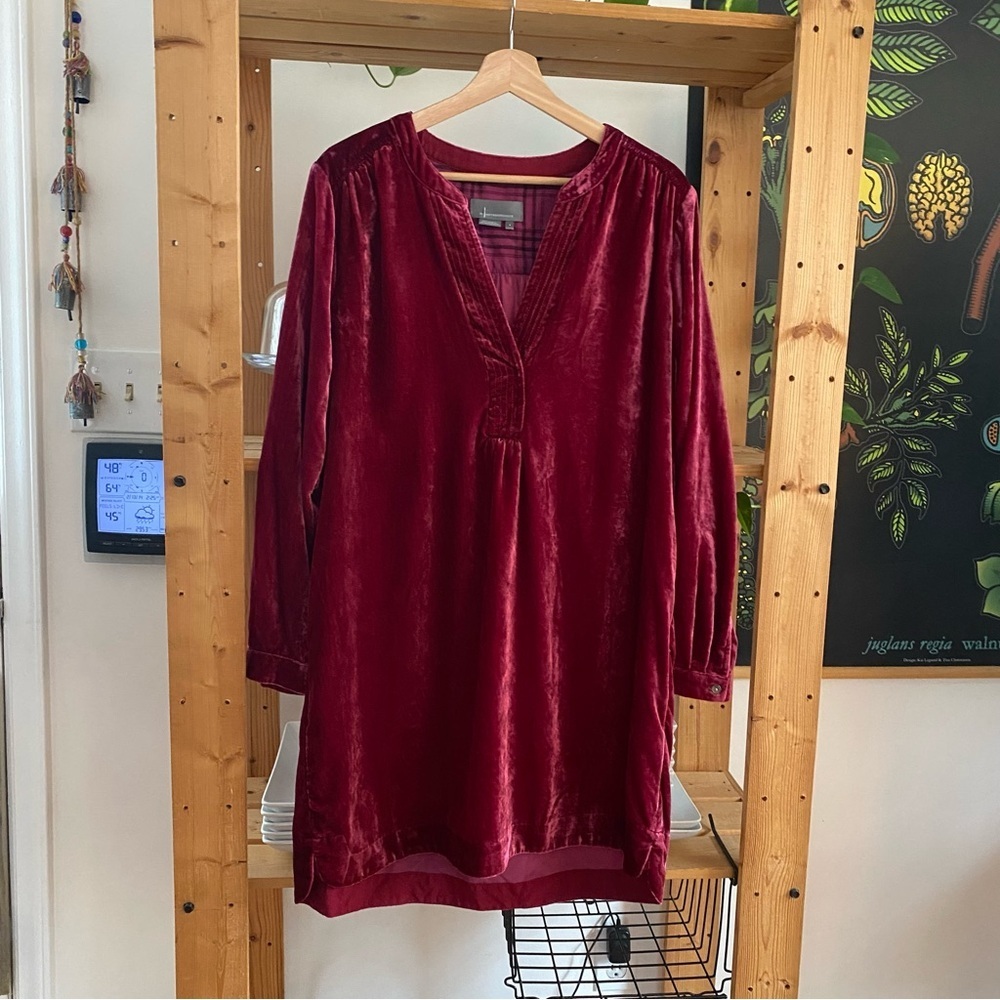Anthropologie Berry Pink Velvet Melody Long Sleeve Mini Tunic Dress Small - Picture 3 of 14
